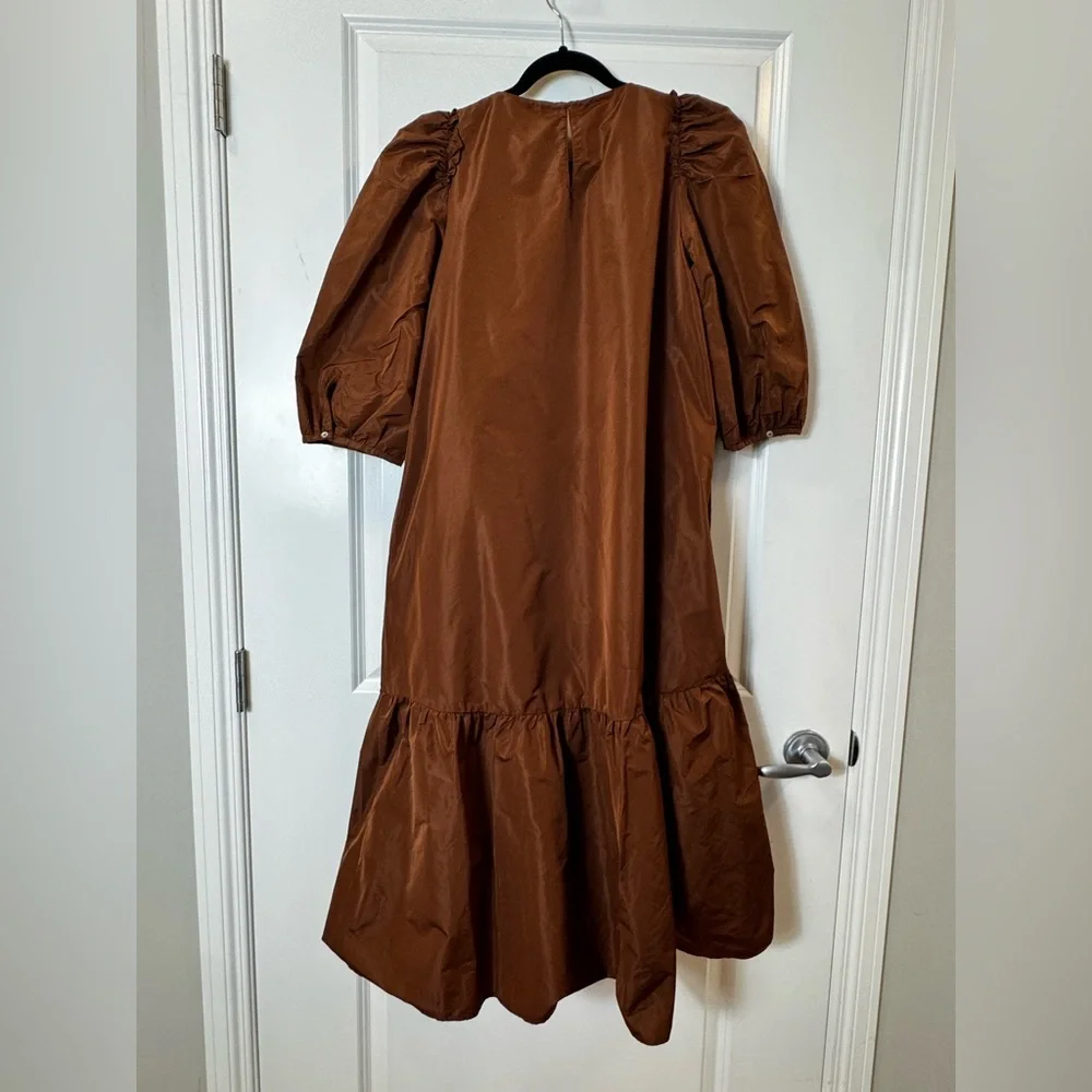 Zara Brown Midi Dress with Puff Sleeves - Picture 9 of 9